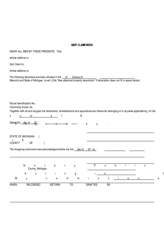 Fillable Quit Claim Deed Printable pdf