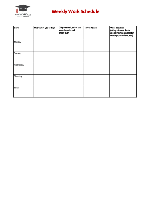 Weekly Work Schedule Printable pdf