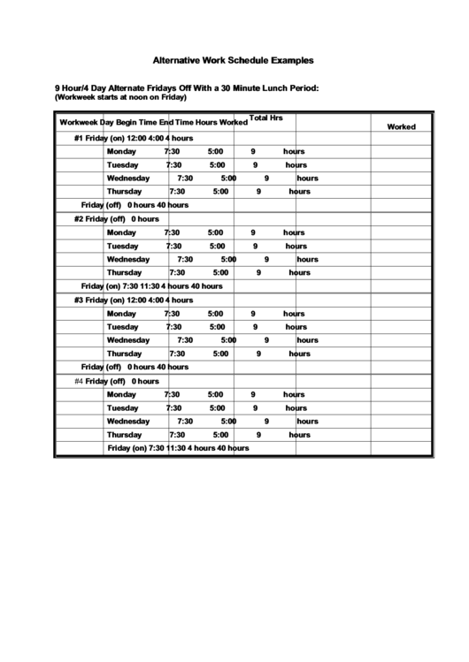 Alternative Work Schedule Examples Printable pdf