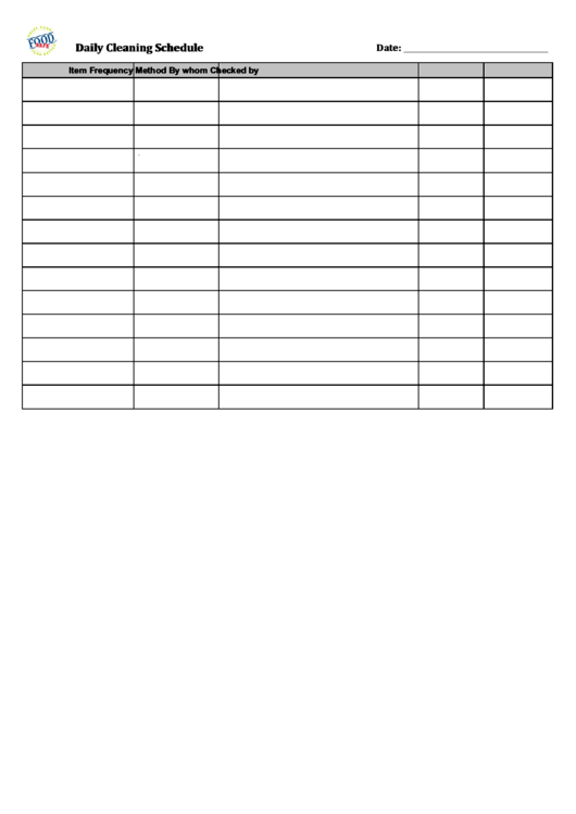 Daily Cleaning Schedule Printable pdf