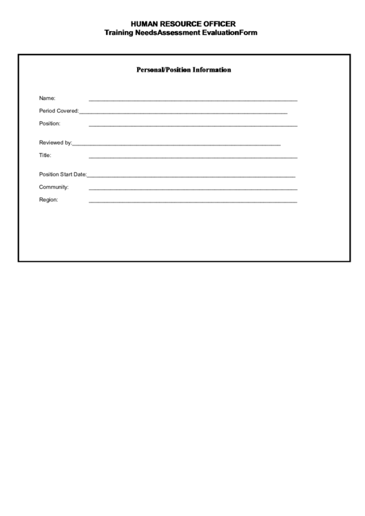 Training Needs Assessment Evaluation Form Printable pdf