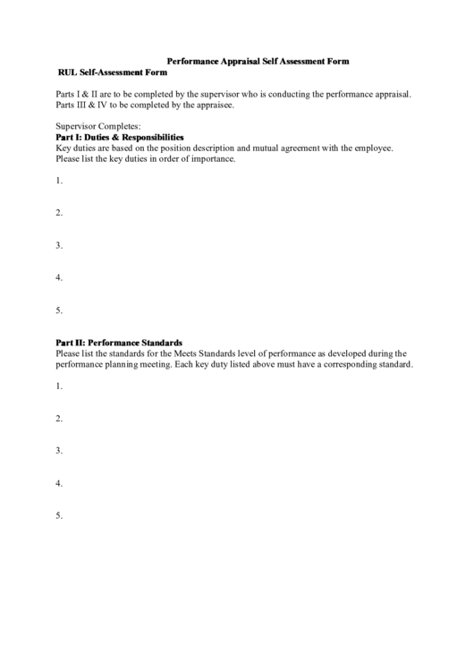 Performance Appraisal Self Assessment Form Printable pdf