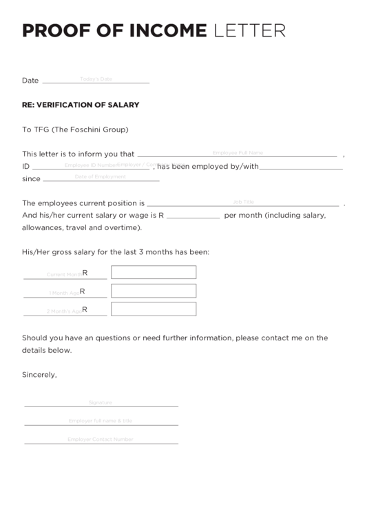 Proof Of Income Letter Template Printable pdf