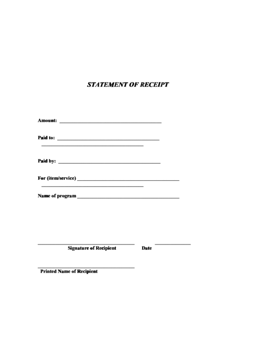 Statement Of Receipt printable pdf download