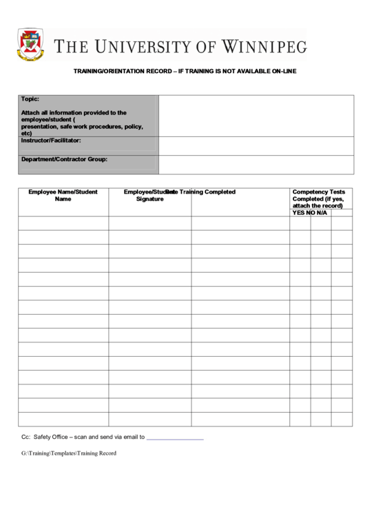 Training/orientation Record Printable pdf