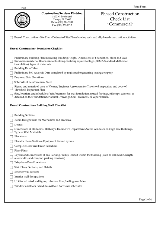 Phased Commercial Construction Check List - Construction Services Division, Tampa, Fl Printable pdf