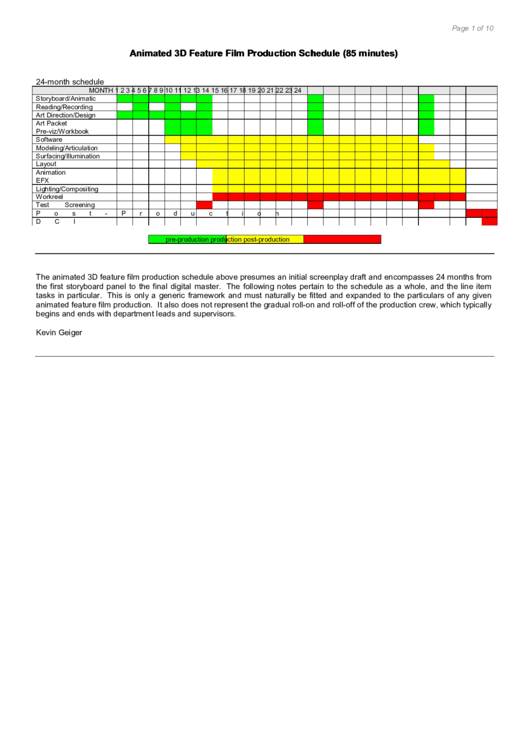 Animated 3d Feature Film Production Schedule Printable pdf