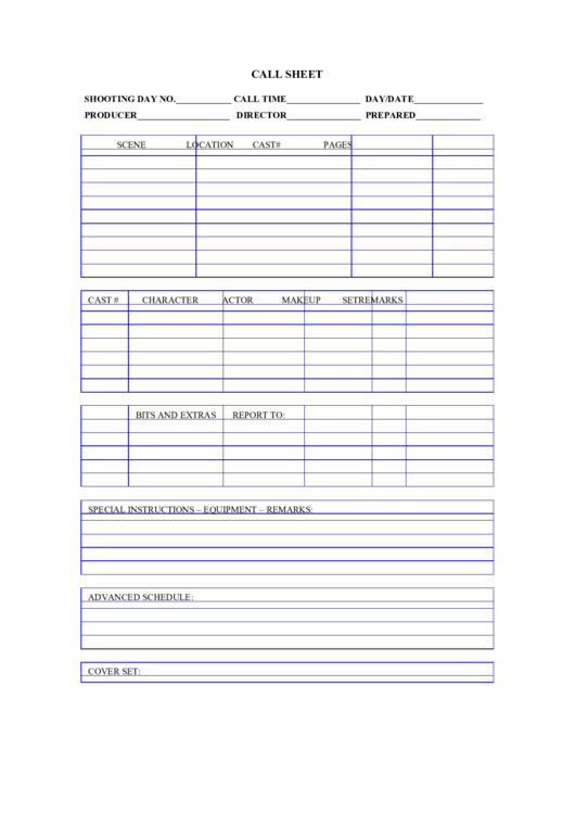 Film Call Sheet Template printable pdf download
