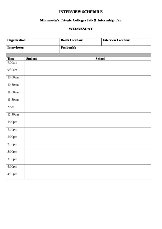 Interview Schedule Template (Sample) Printable pdf
