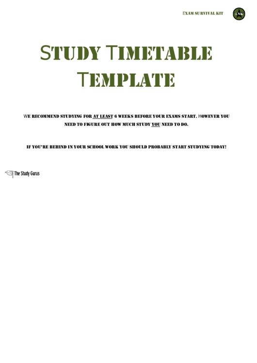 Study Timetable Template Printable pdf