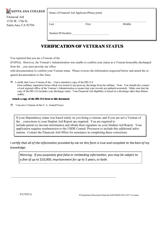 Verification Of Veteran Status Form Dd 214 Printable Pdf Download