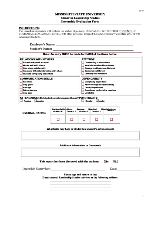 Internship Evaluation Form Printable pdf