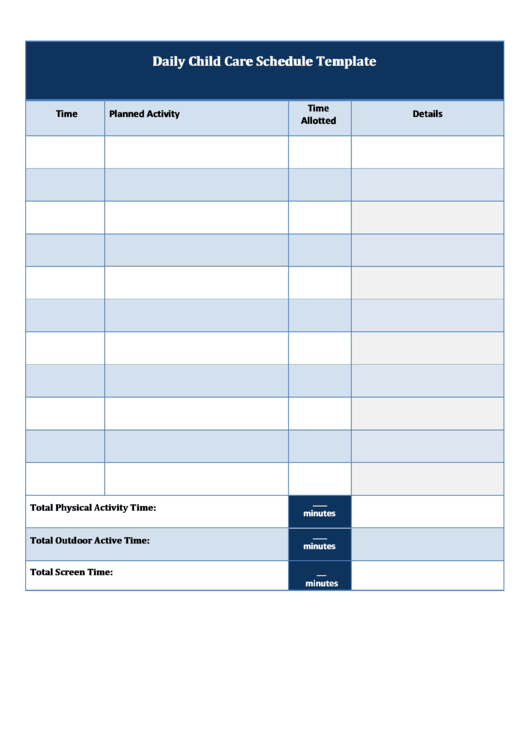 Daily Child Care Schedule Template Printable pdf