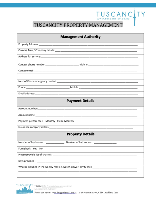 Fillable Tuscancity Property Management Printable pdf