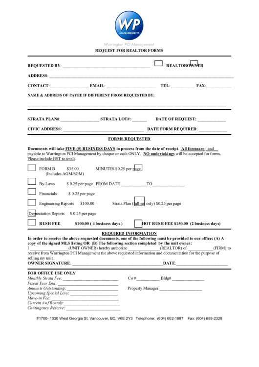 Request For Realtor Forms Printable pdf