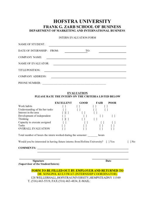 Intern Evaluation Form Printable pdf