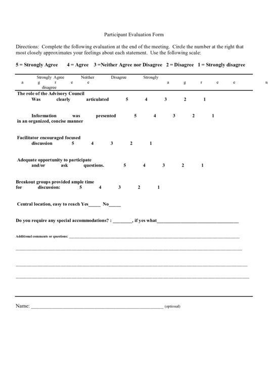 Participant Evaluation Form