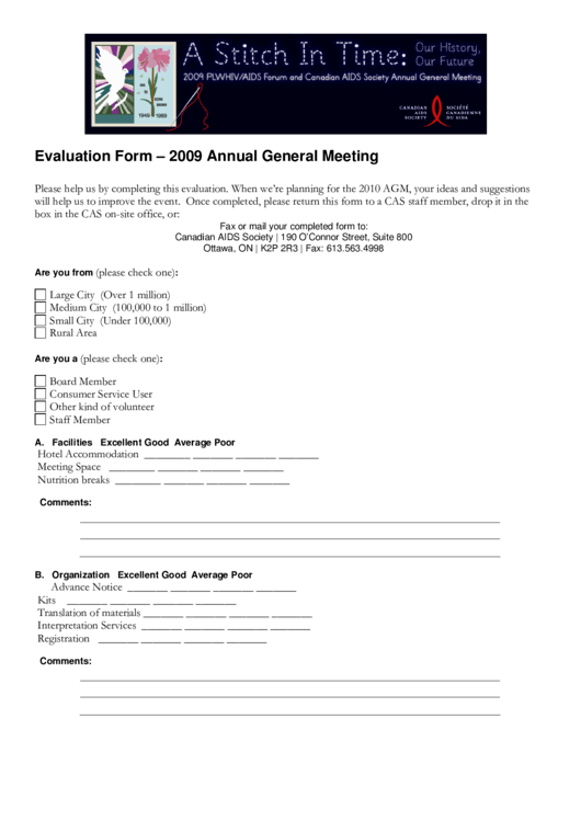 Evaluation Form - 2009 Annual General Meeting Printable pdf