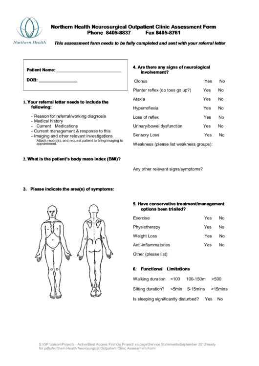 Northern Health Neurosurgical Outpatient Clinic Assessment Form ...