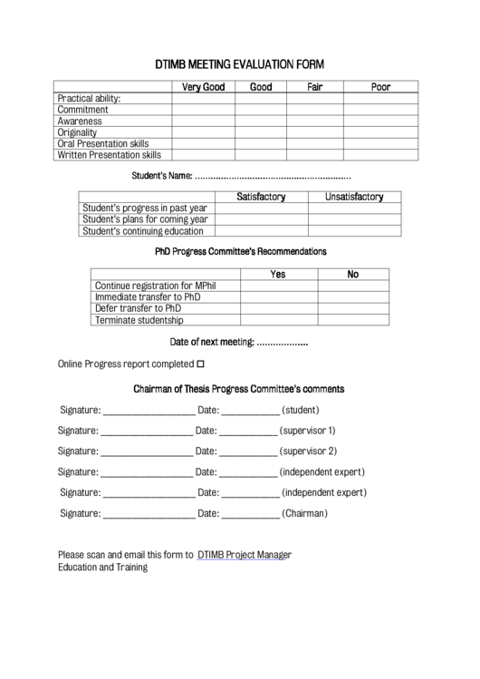 Dtimb Meeting Evaluation Form Printable pdf