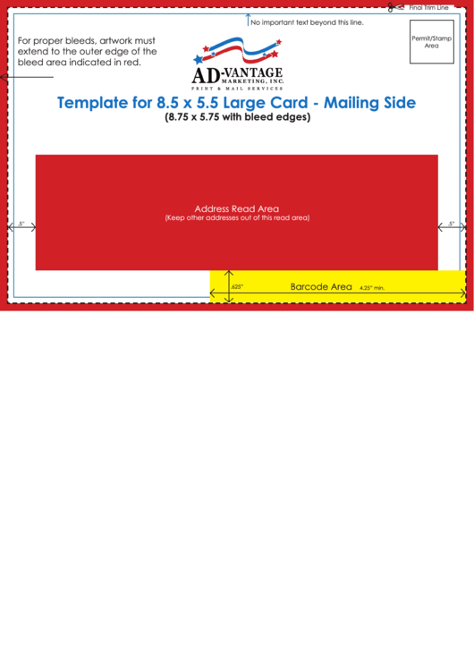 Template For 8.5 X 5.5 Large Card - Mailing Side Printable pdf
