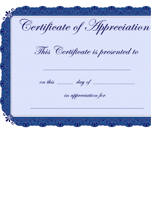 Fillable Certificate Of Appreciation Template Printable pdf