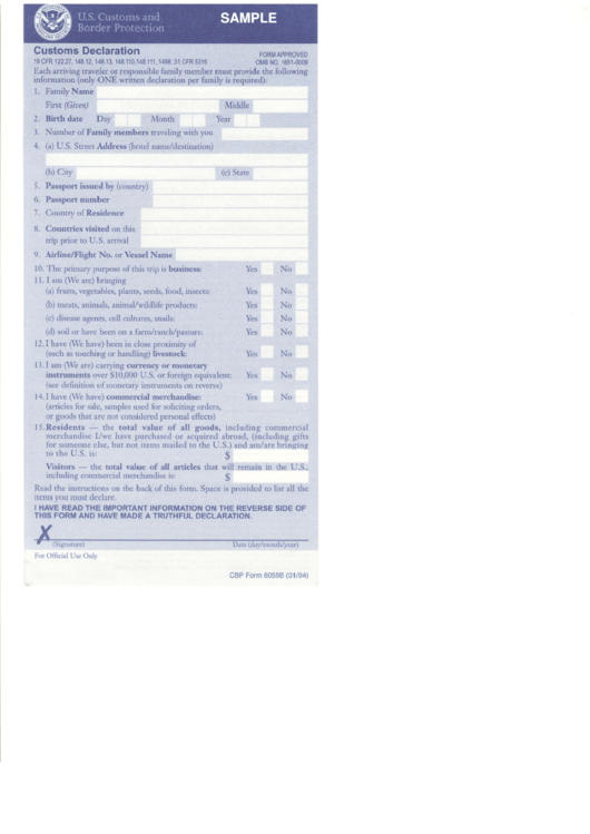 passport photo u.s. template U.s. Declaration Sample printable Form Customs download pdf