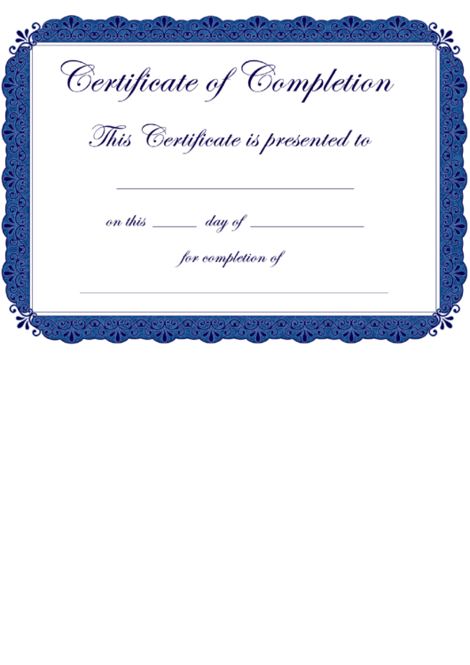 Fillable Certificate Of Completion Template Printable pdf
