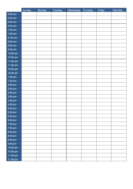 Weekly Schedule Template - Blue