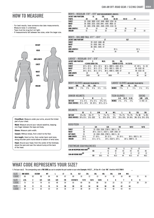 Off-Road Gear Sizing Chart Printable pdf