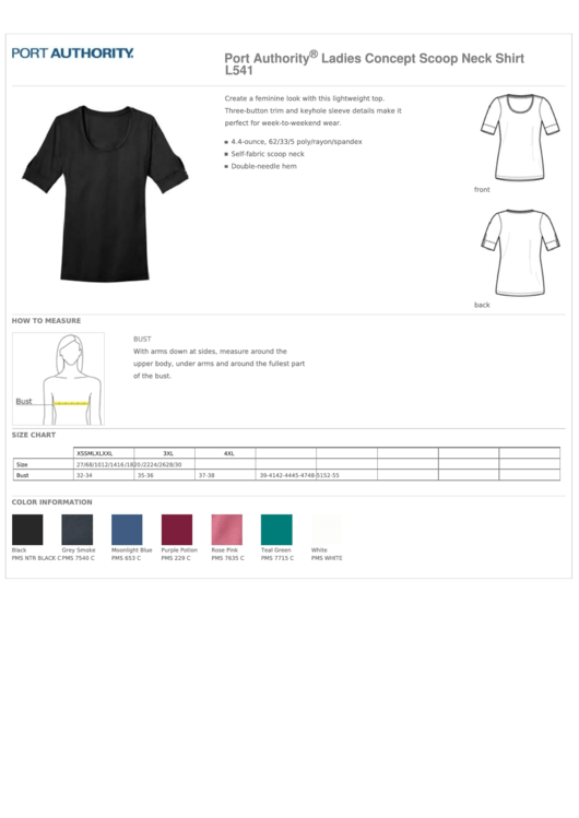 Port Authority Ladies Concept Scoop Neck Shirt Size Chart Printable pdf