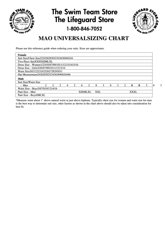 Mao Universal Sizing Chart Printable pdf