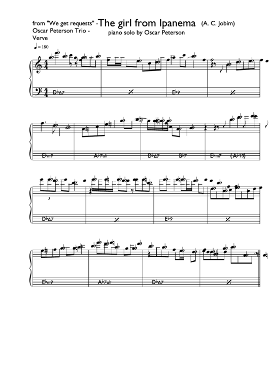 The Girl From Ipanema - Piano Solo Printable pdf