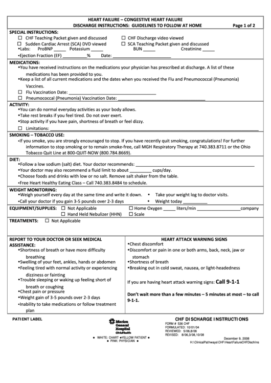 Heart Failure Discharge Instructions Printable pdf