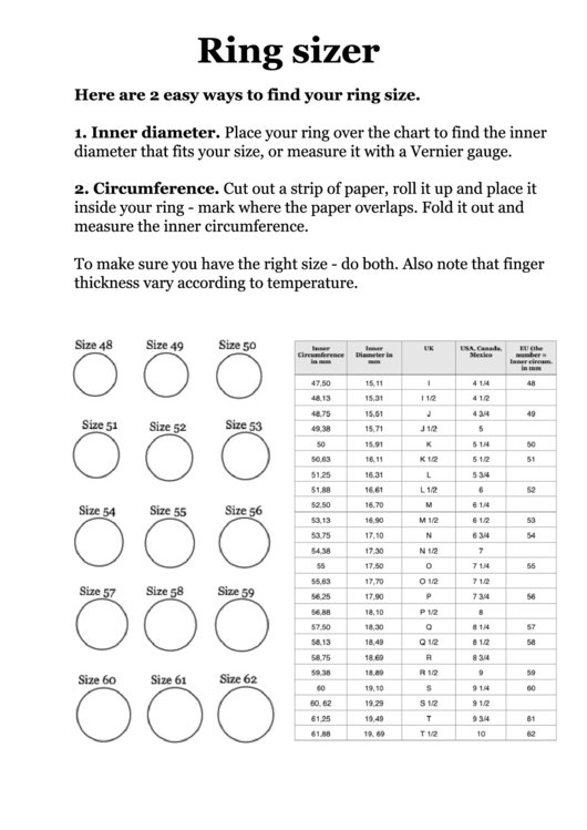 Ring Sizer (With Instructions) Printable pdf