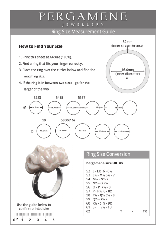 Pergamene Jewellery Ring Size Measurement Guide Printable pdf