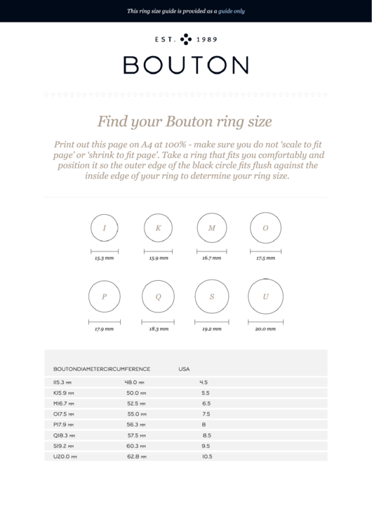 Bouton Ring Size Chart Printable pdf