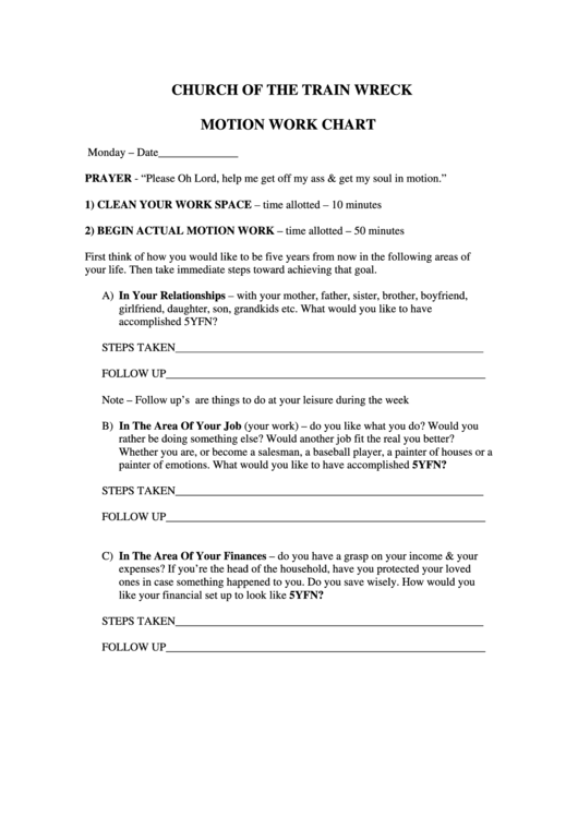 Church Of The Train Wreck Motion Work Chart - Train Wreck Records Printable pdf