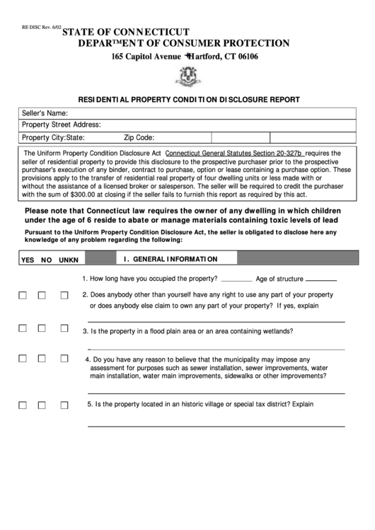 Residential Property Condition Disclosure Report Printable pdf
