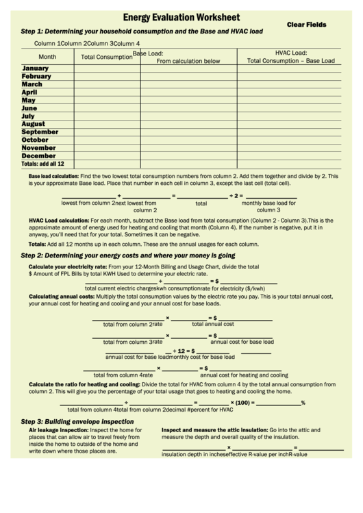Fillable Energy Evaluation Worksheet Printable pdf