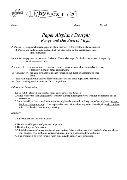 Paper Airplane Design: Range And Duration Of Flight Printable pdf