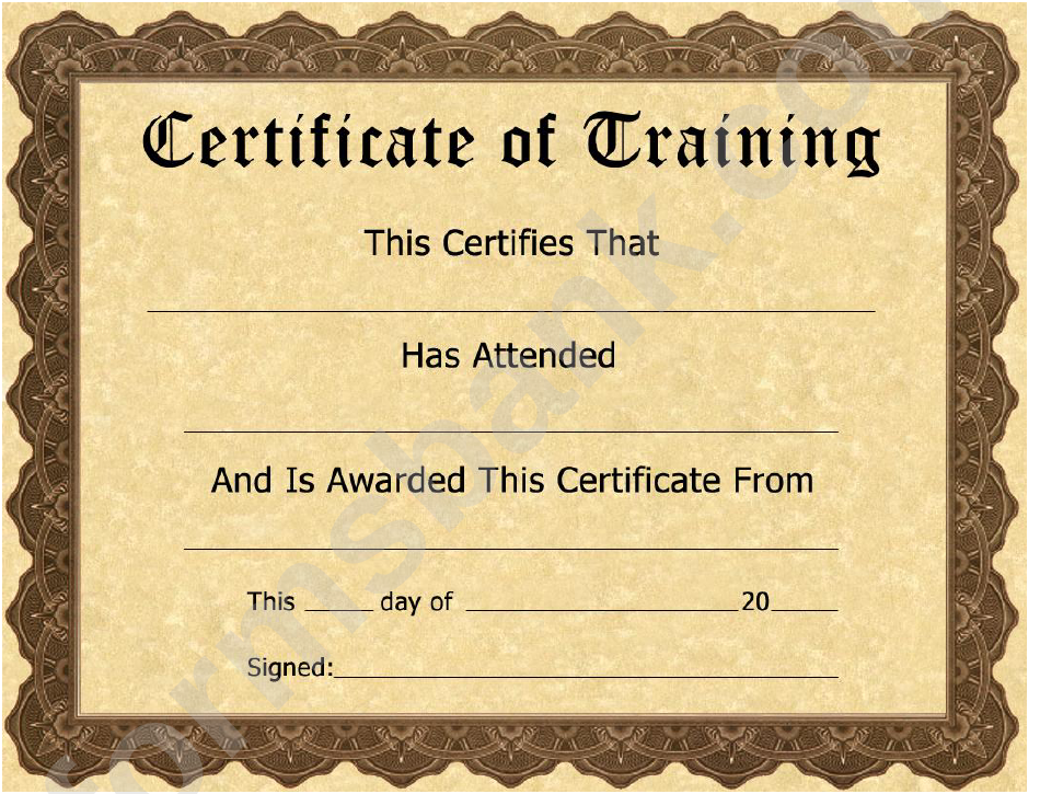 Certificate Of Training Template
