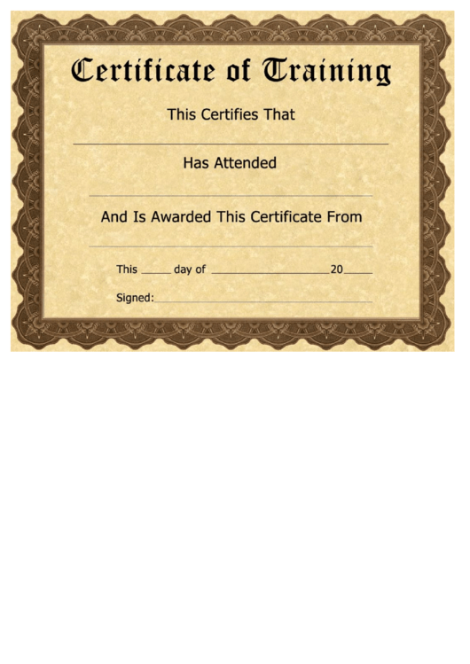 Certificate Of Training Template Printable pdf