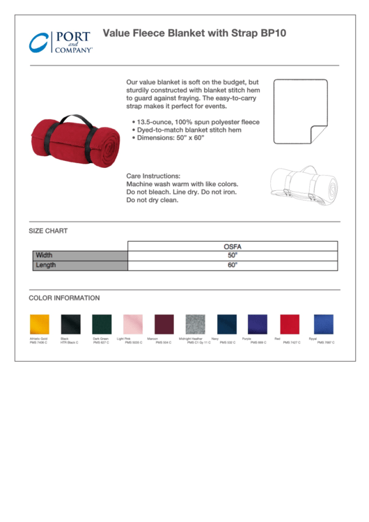 Port And Company Value Fleece Blanket Size Chart Printable pdf