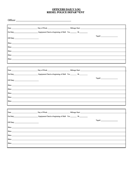 Officers Daily Log Riesel Police Department Printable pdf