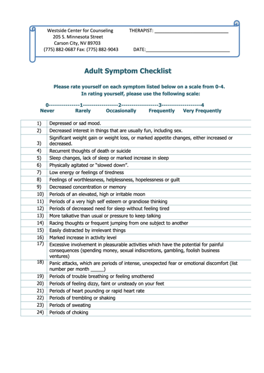 Printable Ms Symptom Checklist