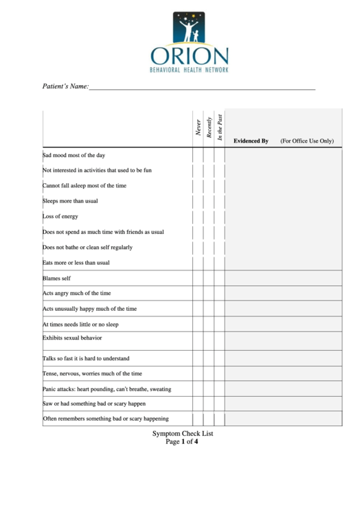 Symptom Checklist printable pdf download