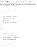 Patient Symptom Checklist And Teacher Observations Printable pdf