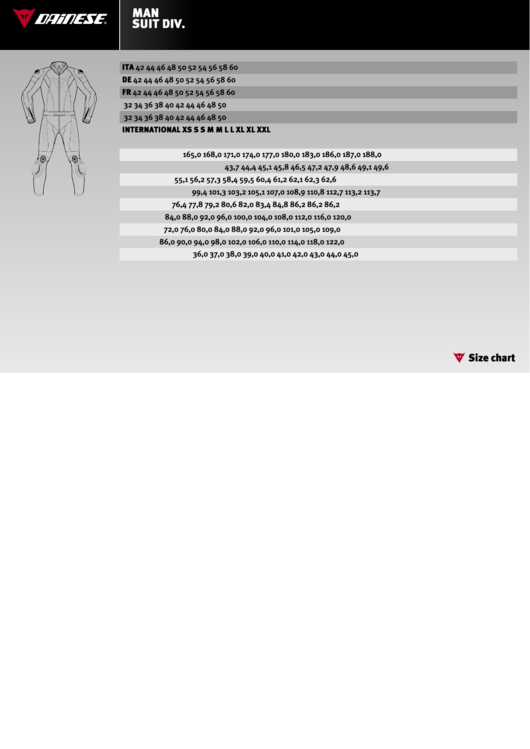 Dainese Man Suit Div Size Chart Printable pdf