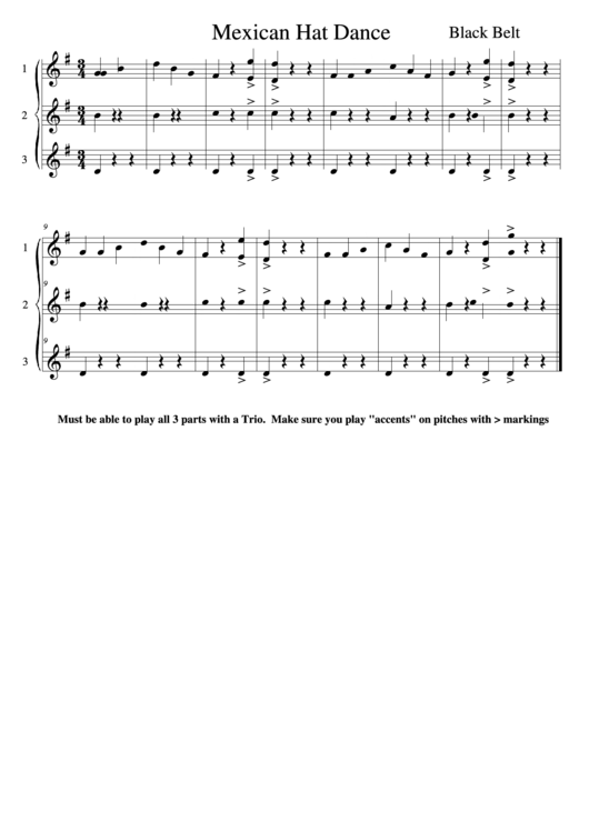 Black Belt (Mexican Hat Dance) Piano Sheet Music Printable pdf